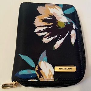 Travelon Black Floral Wallet with Gold Accents